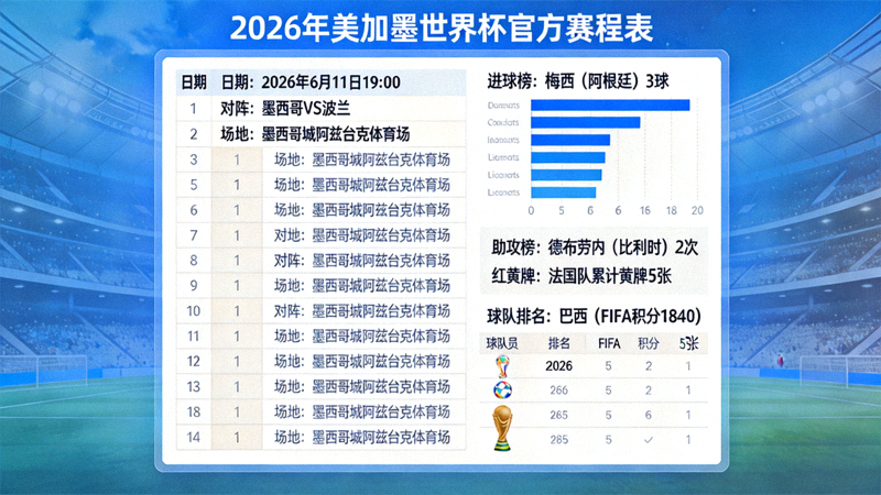 2026年美加墨世界杯官方赛程表与数据统计界面